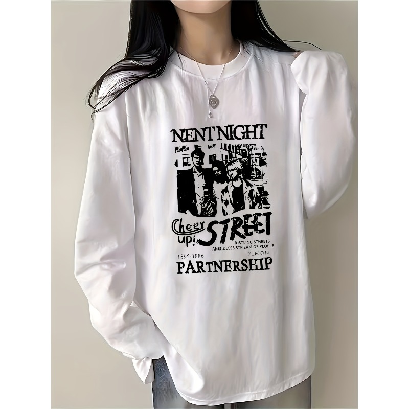 Base Layer Top - 여성용 퓨어 프린트 긴팔 티셔츠, 루즈핏