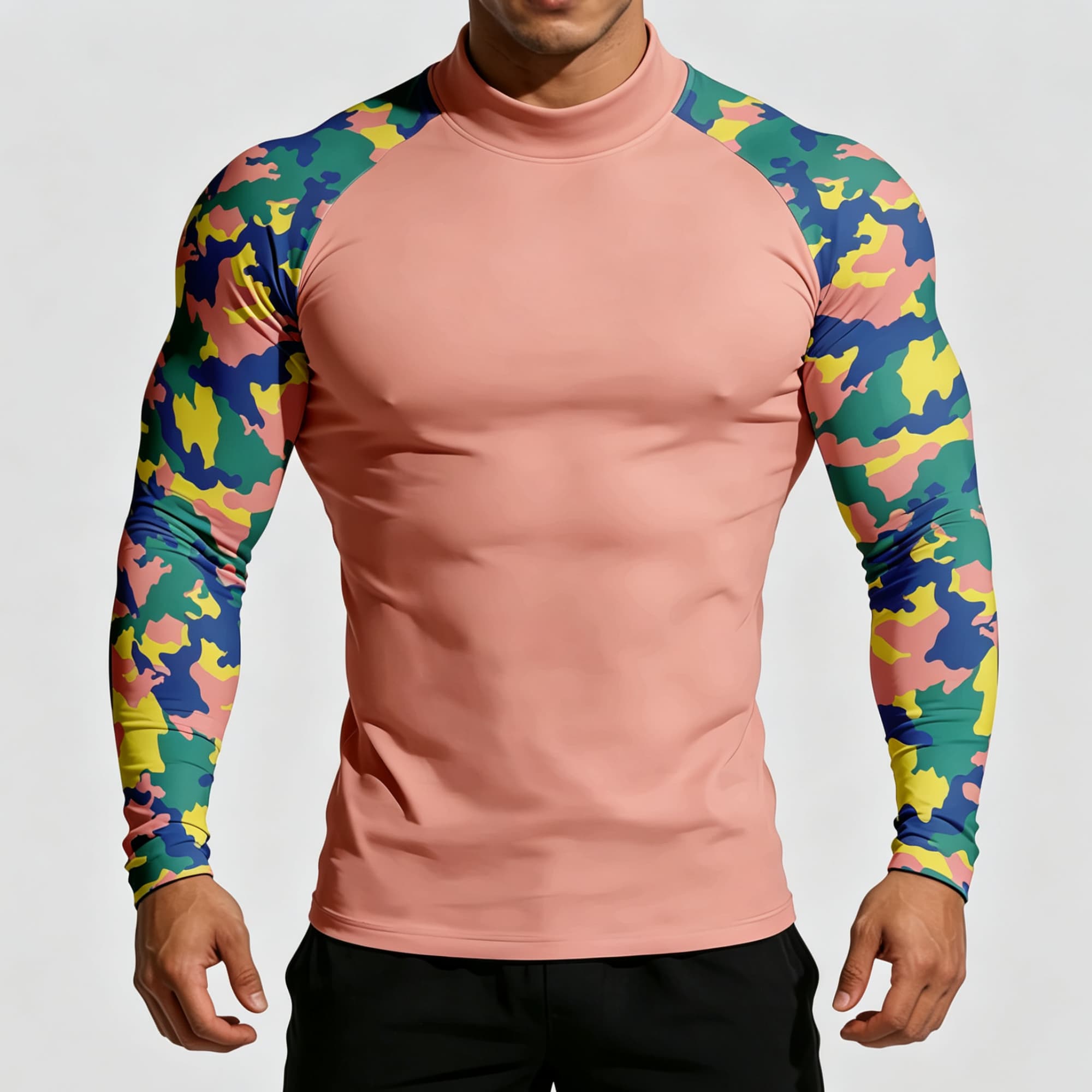 남성용 파스텔 카모플라주 프린트 모크넥 긴소매 티셔츠, - Base Layer Top 리뷰 및 가격